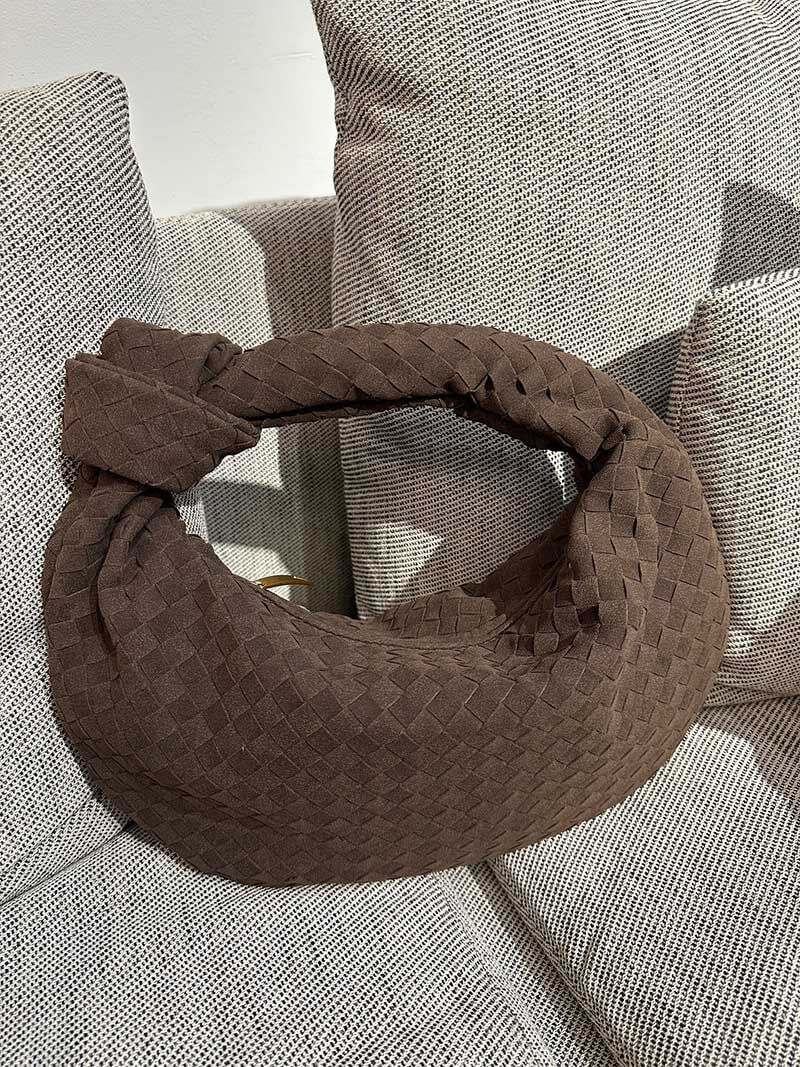 Gevlochten Zwart Hobo Tas met Knoop Detail Stijlvol