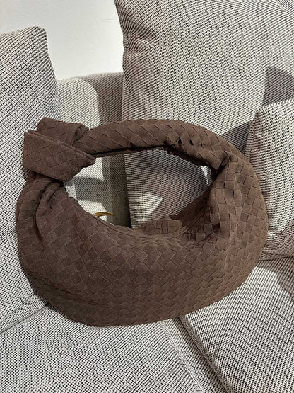 Gevlochten Zwart Hobo Tas met Knoop Detail Stijlvol