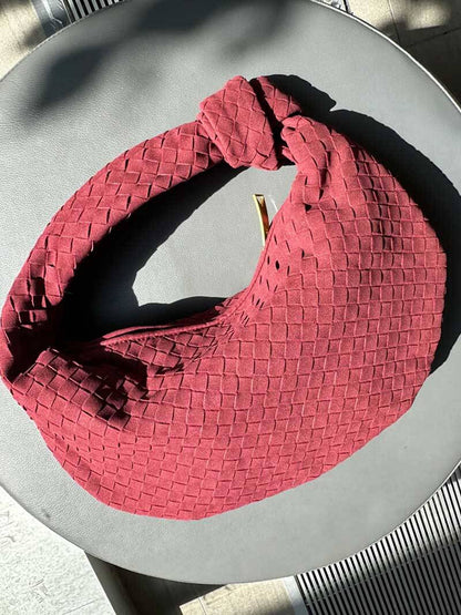 Gevlochten Zwart Hobo Tas met Knoop Detail Stijlvol