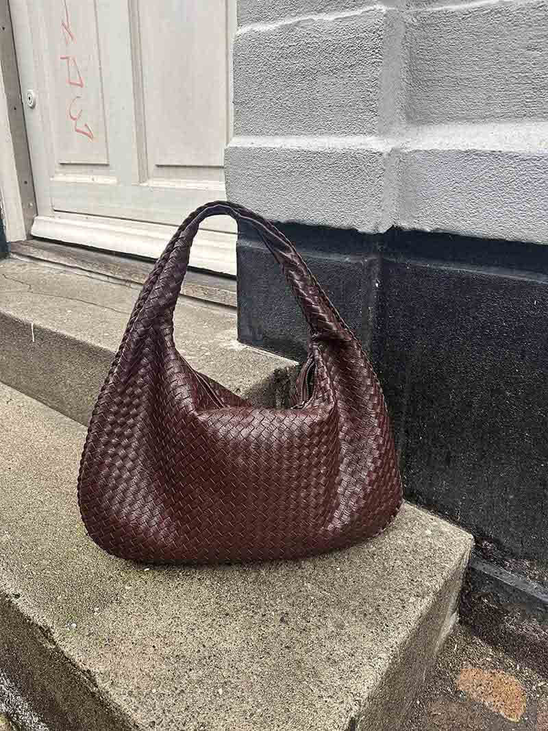 Grote Leer Tas Gevlochten Hobo Design