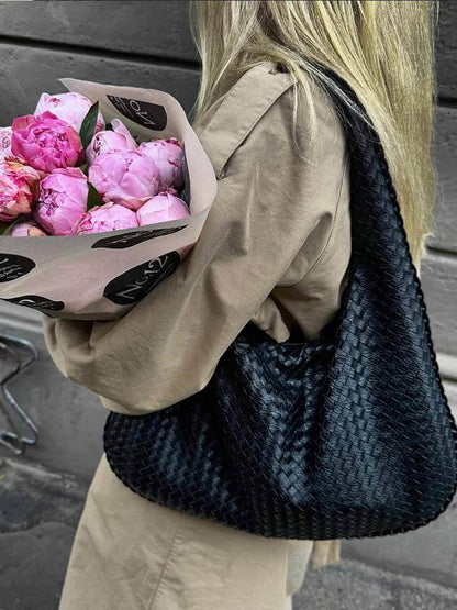 Grote Leer Tas Gevlochten Hobo Design