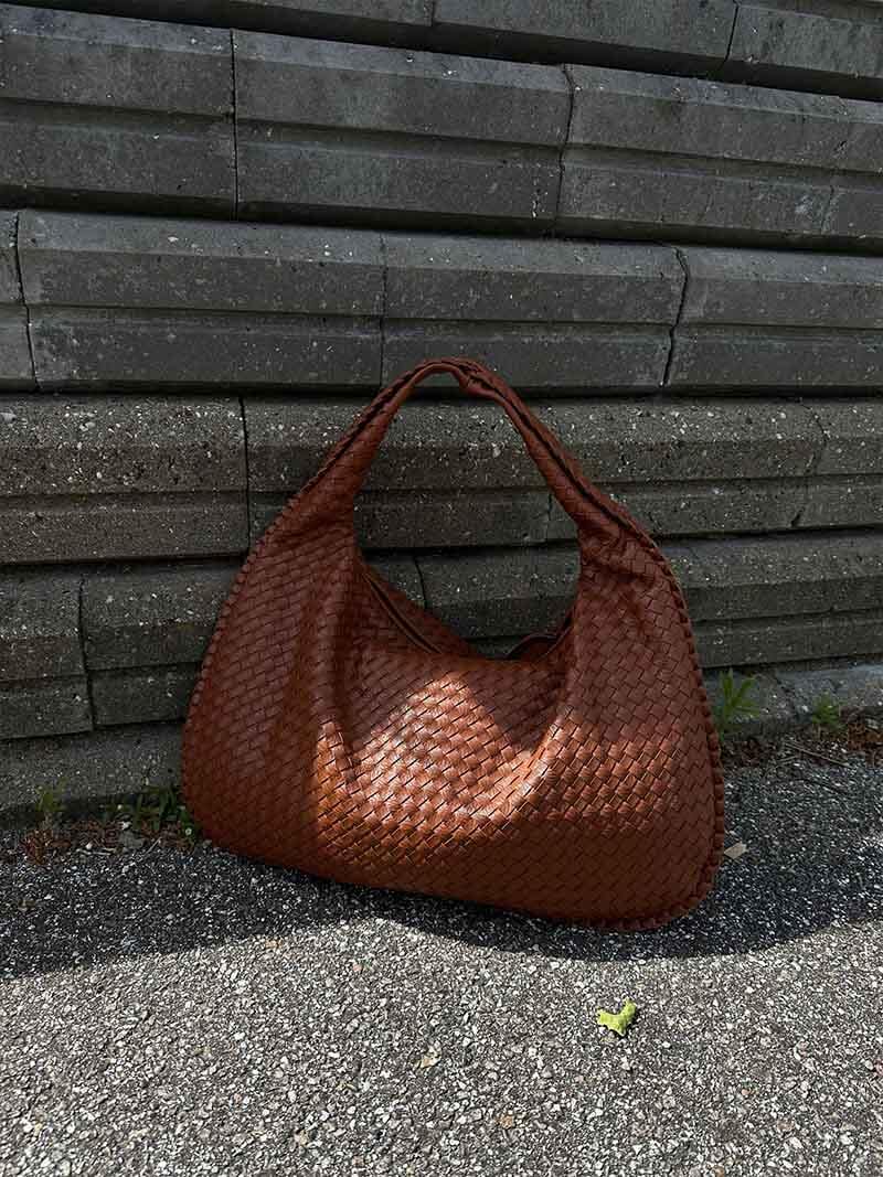 Grote Leer Tas Gevlochten Hobo Design