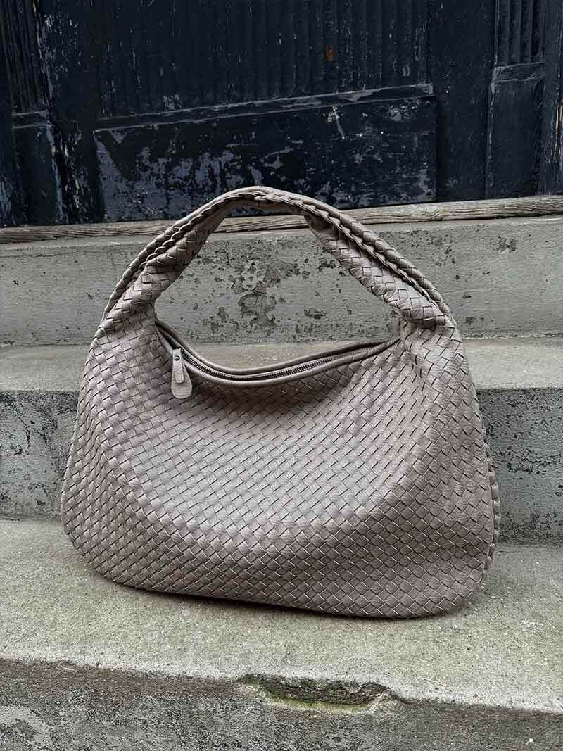 Grote Leer Tas Gevlochten Hobo Design