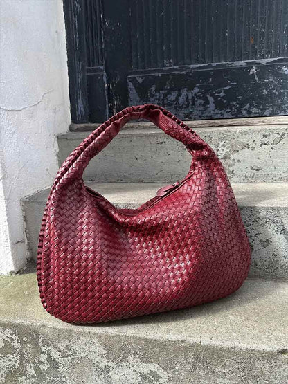 Grote Leer Tas Gevlochten Hobo Design