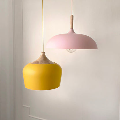 Hanglamp Pastel Aluminium Hout Retro Koepel Bol E27 Kinderkamer Woonkamer