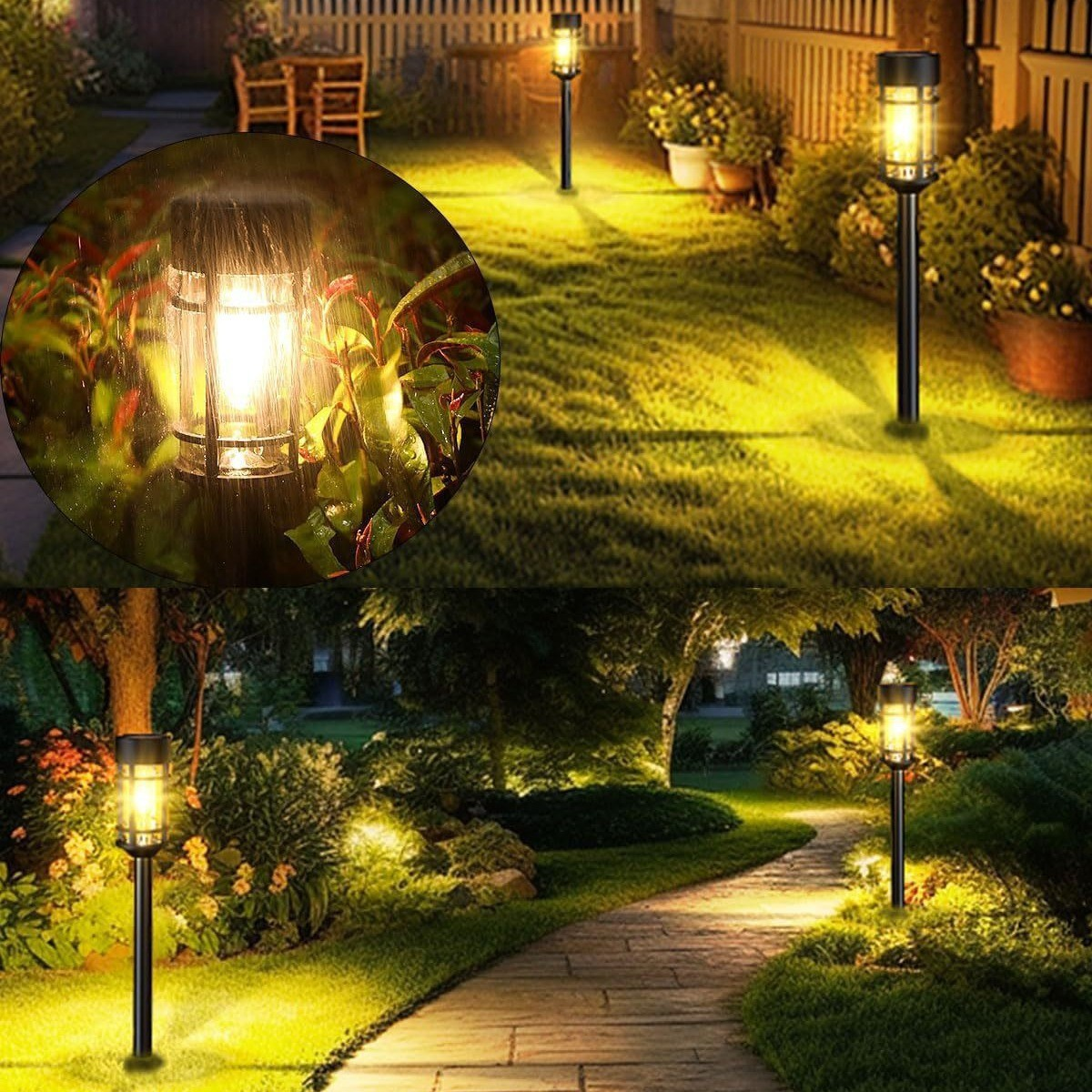 Solar Tuinverlichting LED Warmwit Waterdicht IP65 met Schemersensor Modern Zwart voor Paden en Gazon