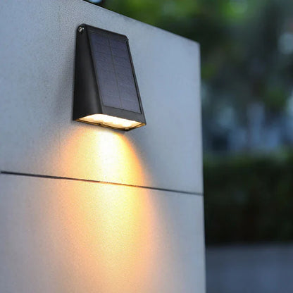 Solar Wandlamp LED Warm Wit Rechthoekig Zwart voor Gevel Tuin Modern IP65 Waterdicht Sfeerlicht