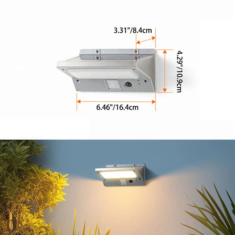 Solar Wandlamp LED Warm Wit Rechthoekig Zwart voor Gevel Tuin Modern IP65 Waterdicht Sfeerlicht