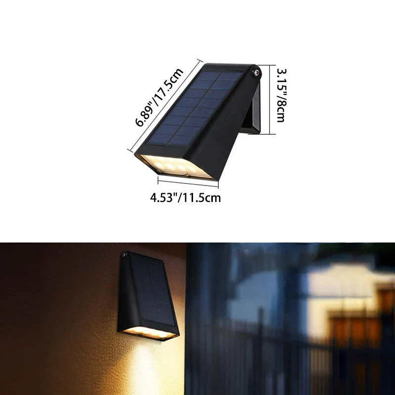 Solar Wandlamp LED Warm Wit Rechthoekig Zwart voor Gevel Tuin Modern IP65 Waterdicht Sfeerlicht