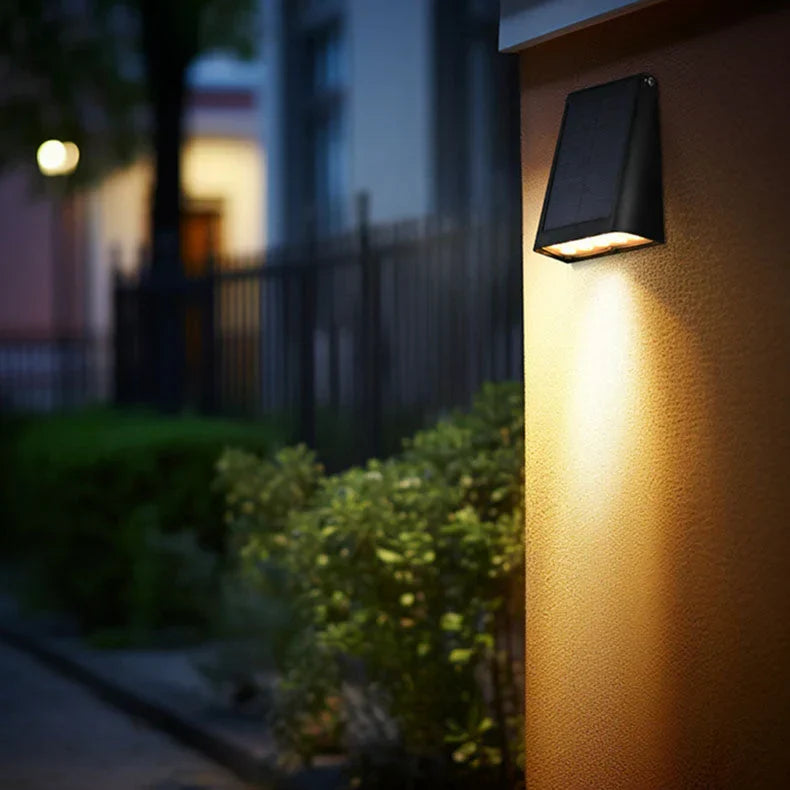 Solar Wandlamp LED Warm Wit Rechthoekig Zwart voor Gevel Tuin Modern IP65 Waterdicht Sfeerlicht