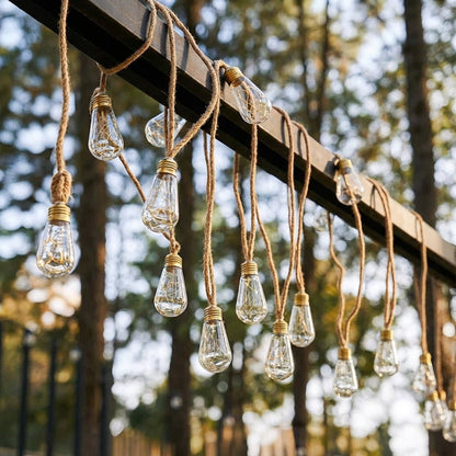 Solar LED Filament Lichtslinger Warm Wit 20 LED IP65 Waterbestendig Tuinverlichting Balkon Terras Feestdecoratie Retro Stijl Draadloos Energiezuinig Buitenverlichting Sfeerverlichting