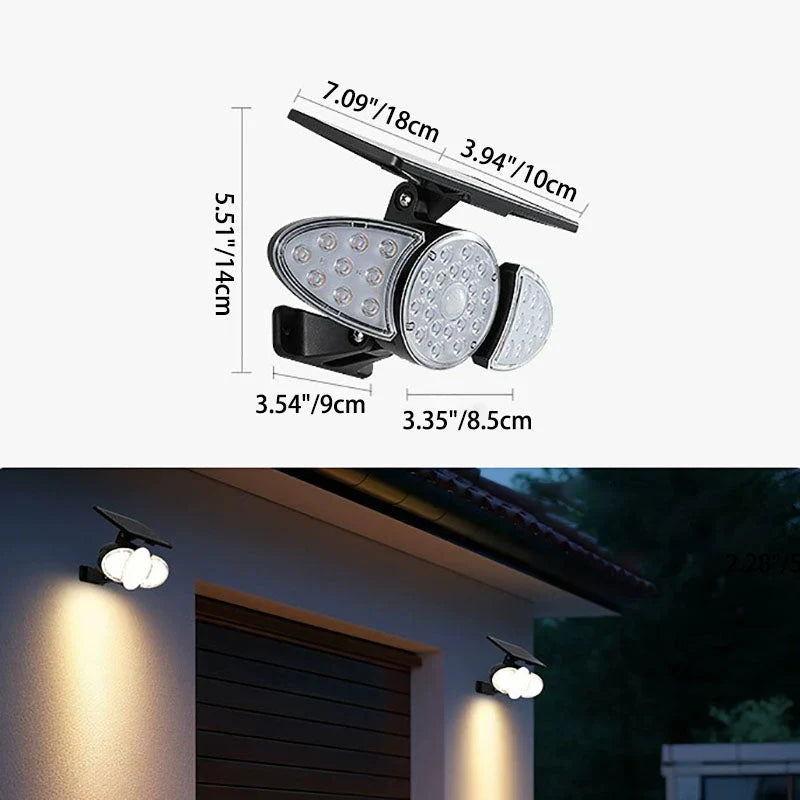 Solar Wandlamp LED Warm Wit Rechthoekig Zwart voor Gevel Tuin Modern IP65 Waterdicht Sfeerlicht