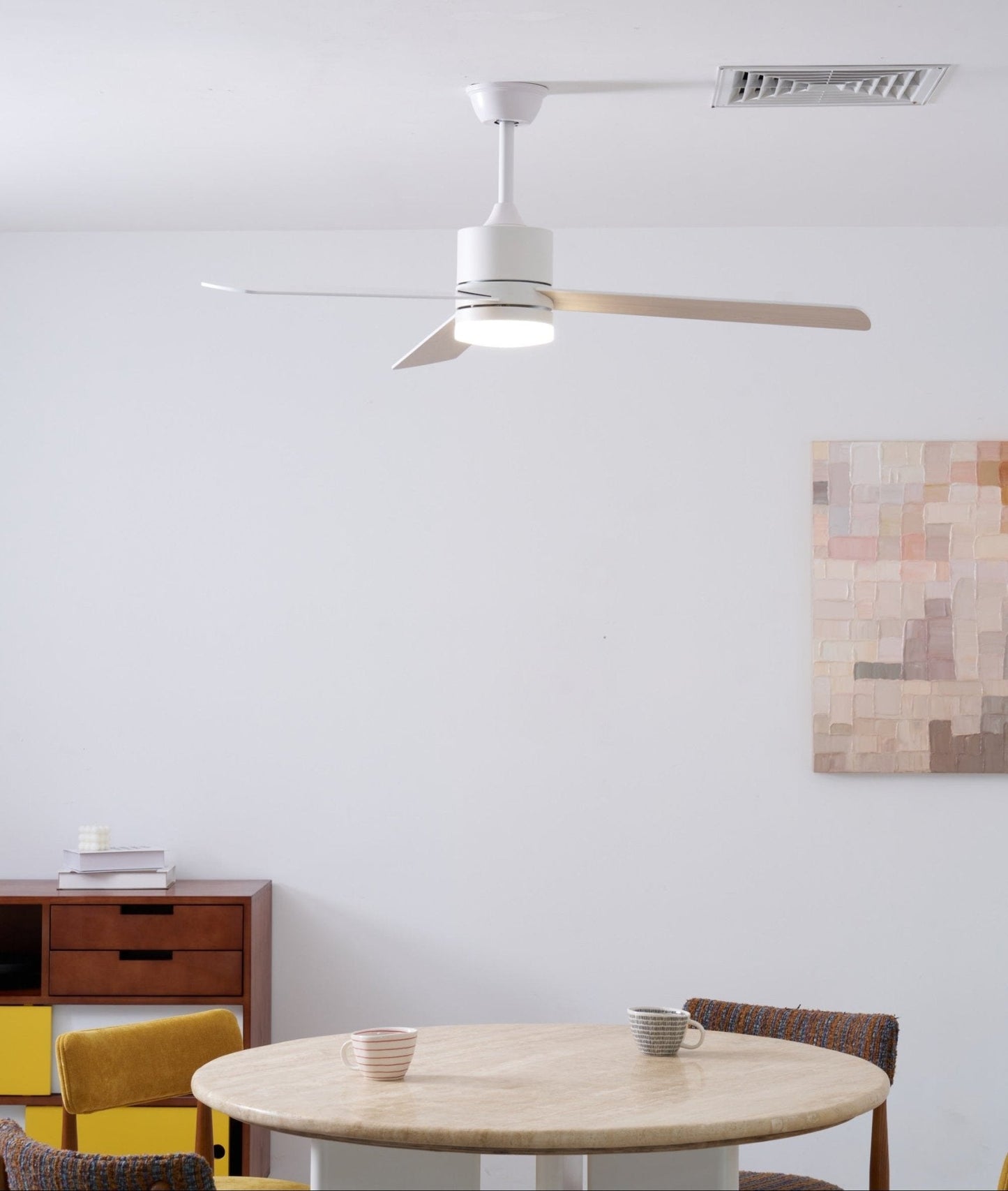 Plafondventilator met LED-verlichting Ø132 cm - 6 snelheden met afstandsbediening - energiezuinig design voor slaapkamer en woonkamer