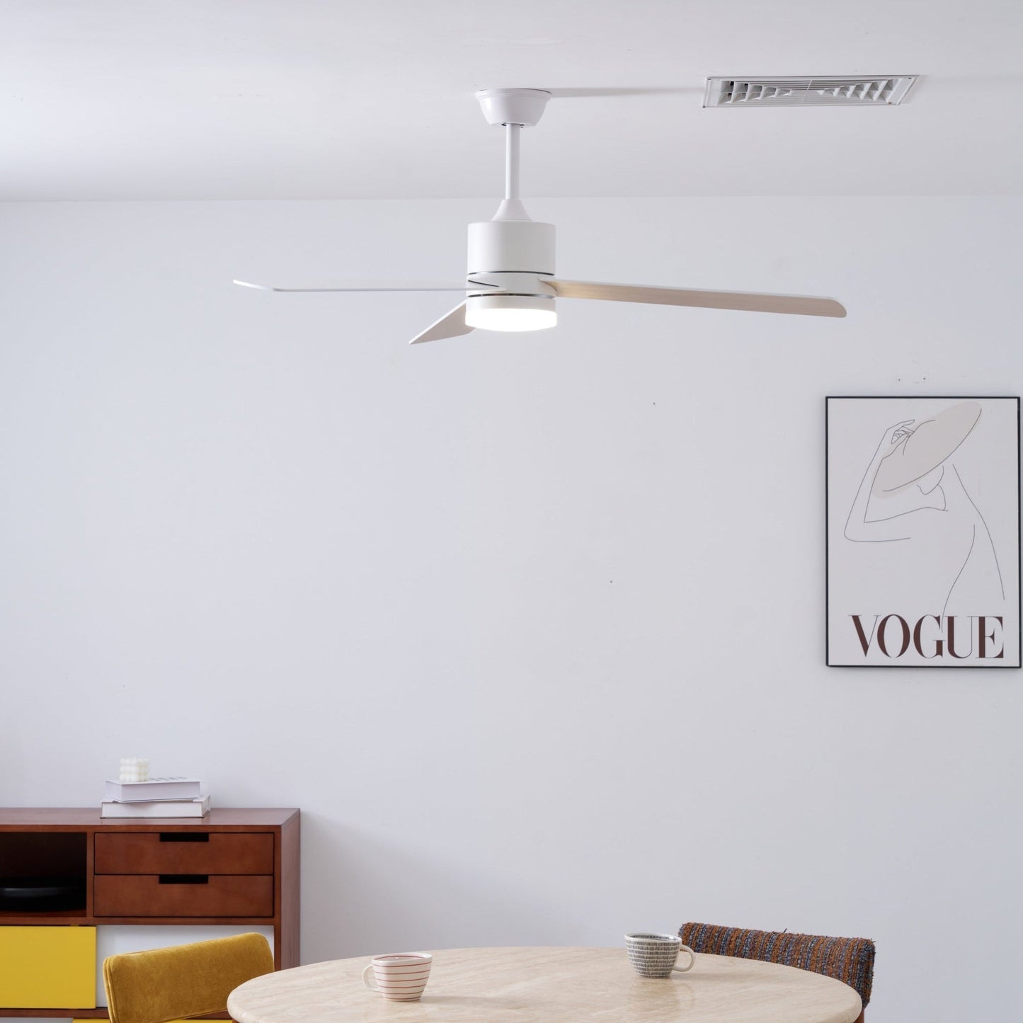 Plafondventilator met LED-verlichting Ø132 cm - 6 snelheden met afstandsbediening - energiezuinig design voor slaapkamer en woonkamer