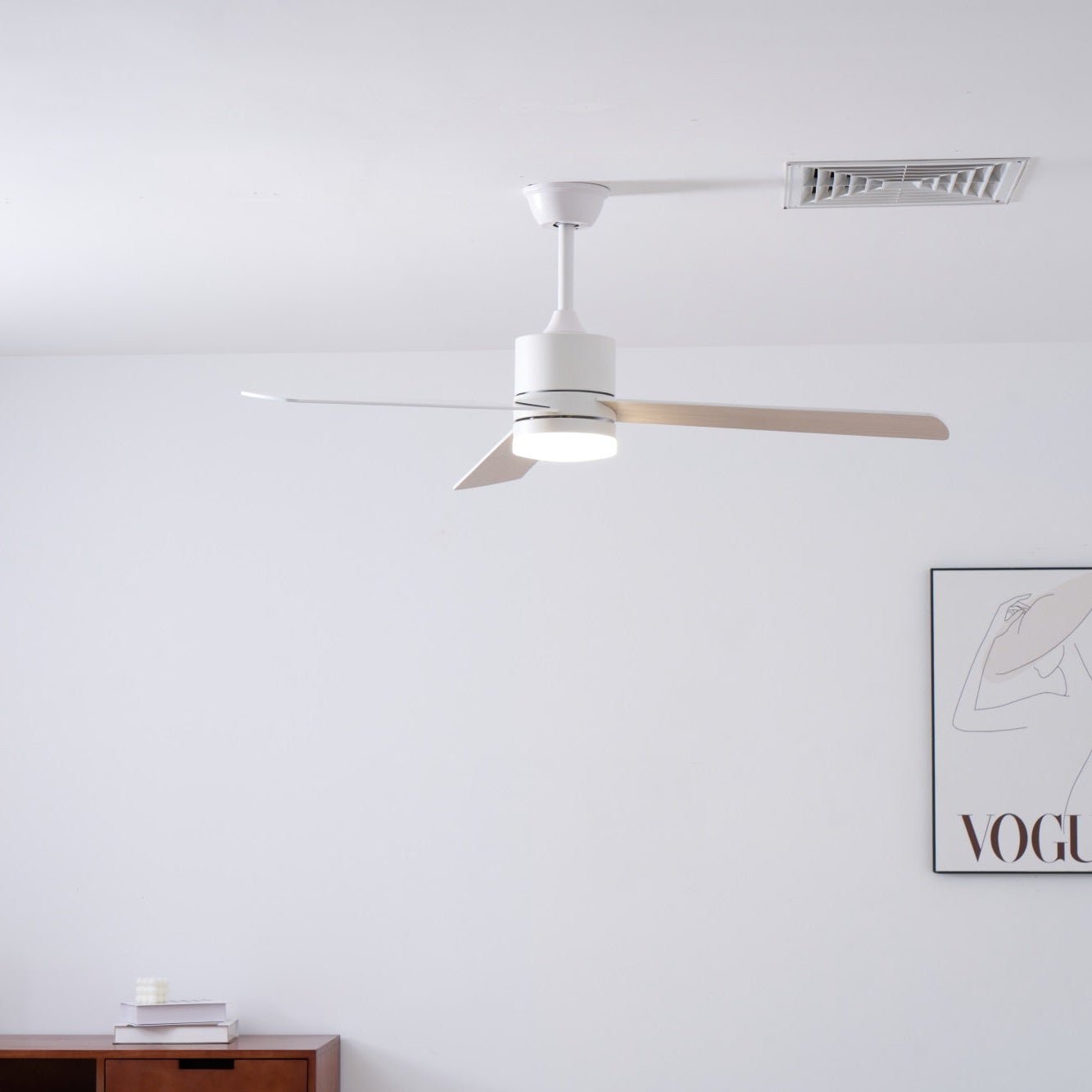 Plafondventilator met LED-verlichting Ø132 cm - 6 snelheden met afstandsbediening - energiezuinig design voor slaapkamer en woonkamer
