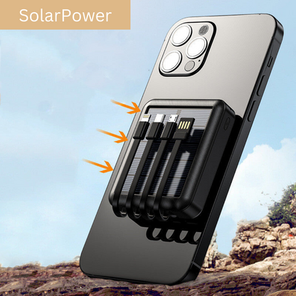 Draagbare Zonne-Energie Powerbank met LED-Zaklamp en Meerdere Oplaadpoorten – Ideaal voor Outdoor, Camping en Noodgevallen