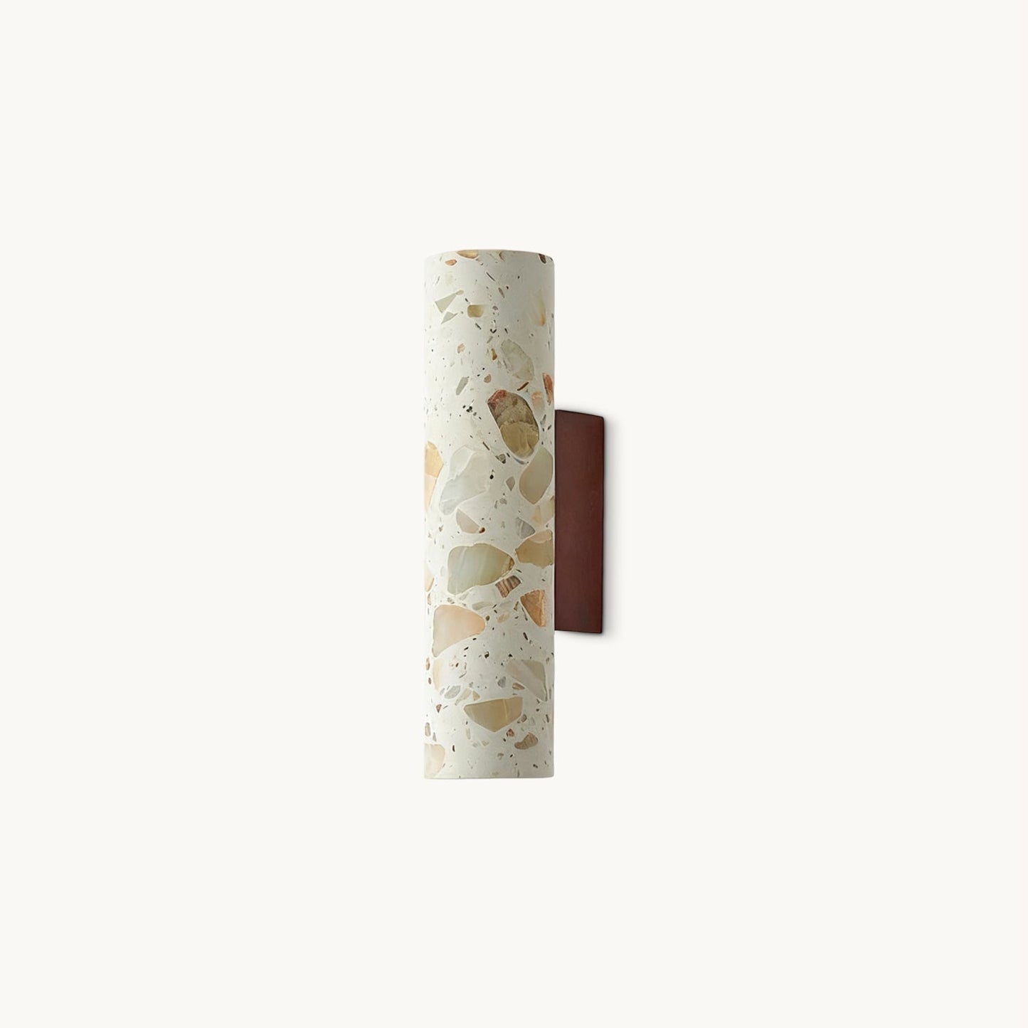 Wandlamp Terrazzo Cilinder – Walnoot Houten Basis – Handgemaakt Natuursteen – Retro Kolom Design – Warm Licht G9 – Woonkamer Slaapkamer Gang
