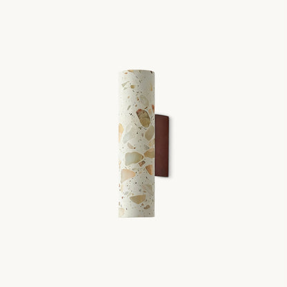 Wandlamp Terrazzo Cilinder – Walnoot Houten Basis – Handgemaakt Natuursteen – Retro Kolom Design – Warm Licht G9 – Woonkamer Slaapkamer Gang