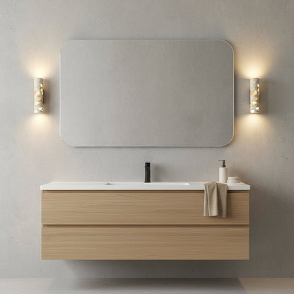 Wandlamp Terrazzo Cilinder – Walnoot Houten Basis – Handgemaakt Natuursteen – Retro Kolom Design – Warm Licht G9 – Woonkamer Slaapkamer Gang