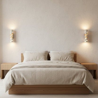Wandlamp Terrazzo Cilinder – Walnoot Houten Basis – Handgemaakt Natuursteen – Retro Kolom Design – Warm Licht G9 – Woonkamer Slaapkamer Gang