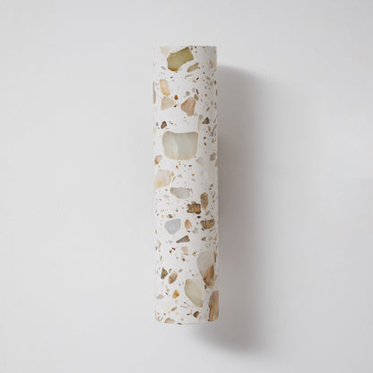 Wandlamp Terrazzo Cilinder – Walnoot Houten Basis – Handgemaakt Natuursteen – Retro Kolom Design – Warm Licht G9 – Woonkamer Slaapkamer Gang