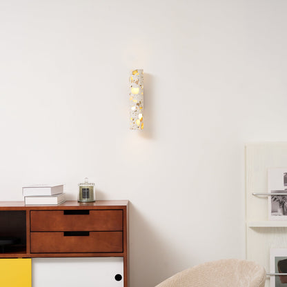Wandlamp Terrazzo Cilinder – Walnoot Houten Basis – Handgemaakt Natuursteen – Retro Kolom Design – Warm Licht G9 – Woonkamer Slaapkamer Gang