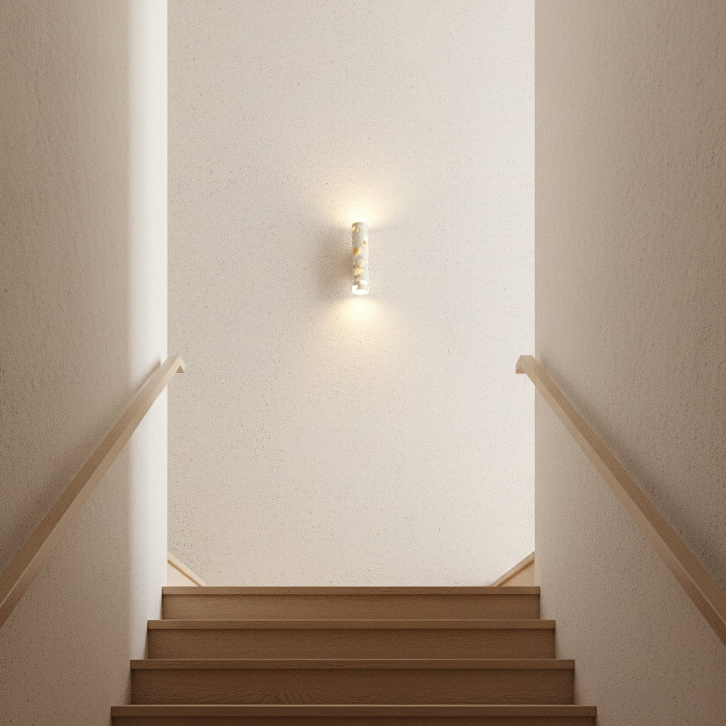 Wandlamp Terrazzo Cilinder – Walnoot Houten Basis – Handgemaakt Natuursteen – Retro Kolom Design – Warm Licht G9 – Woonkamer Slaapkamer Gang