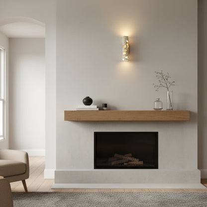 Wandlamp Terrazzo Cilinder – Walnoot Houten Basis – Handgemaakt Natuursteen – Retro Kolom Design – Warm Licht G9 – Woonkamer Slaapkamer Gang