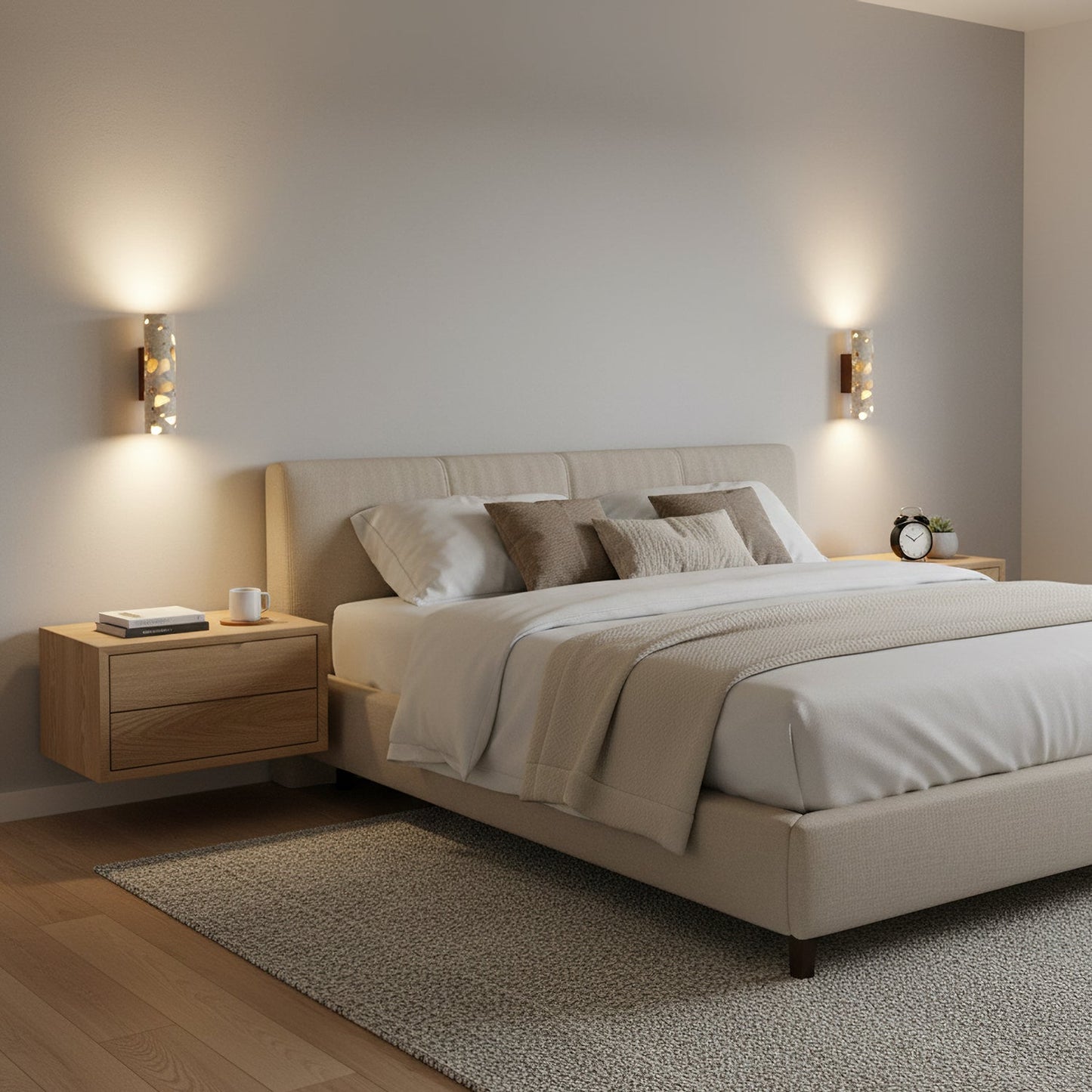 Wandlamp Terrazzo Cilinder – Walnoot Houten Basis – Handgemaakt Natuursteen – Retro Kolom Design – Warm Licht G9 – Woonkamer Slaapkamer Gang
