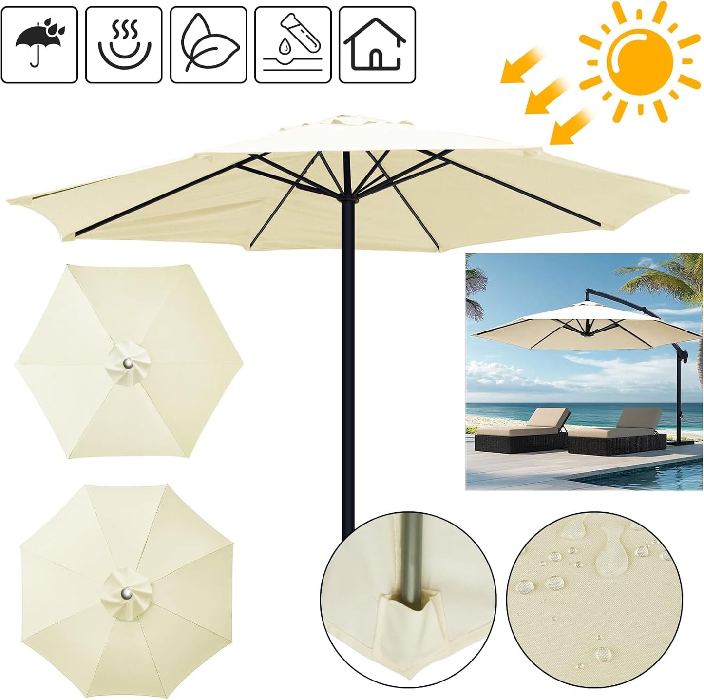 Vervangingshoes voor parasol 6/8 spaken waterafstotend met ventilatie 2-3 meter