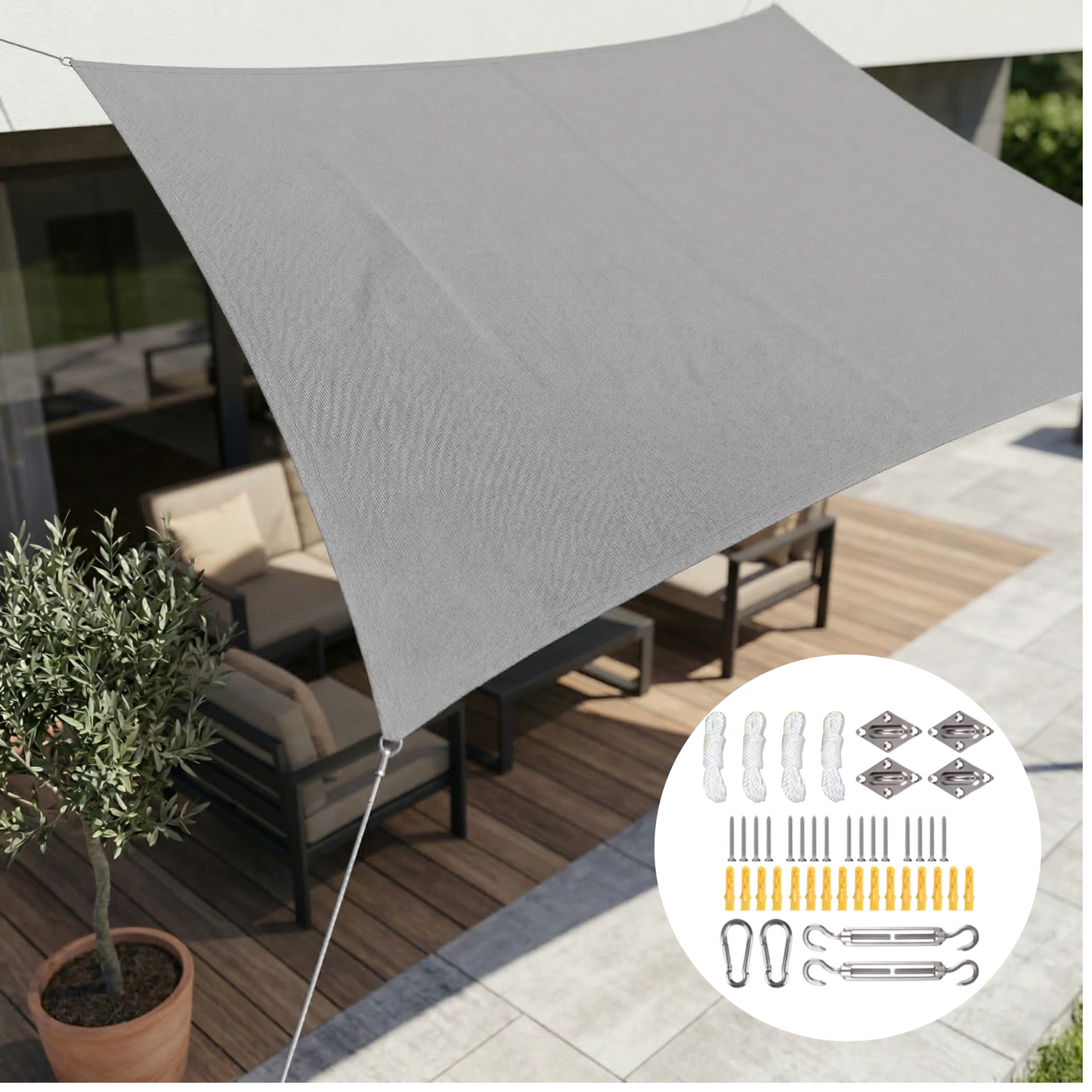 Waterdicht Rechthoekig Schaduwdoek met UV-Bescherming – Zonnedoek voor Tuin, Terras, Balkon & Zwembad – Scheurvast incl. Bevestigingskoorden