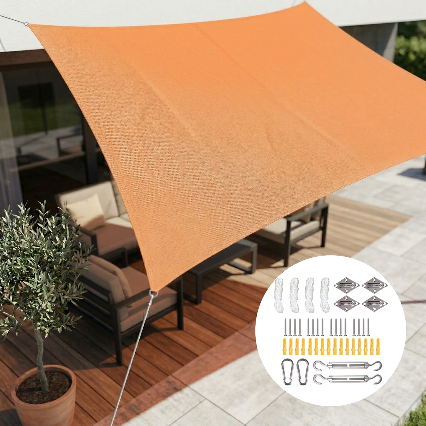 Waterdicht Rechthoekig Schaduwdoek met UV-Bescherming – Zonnedoek voor Tuin, Terras, Balkon & Zwembad – Scheurvast incl. Bevestigingskoorden