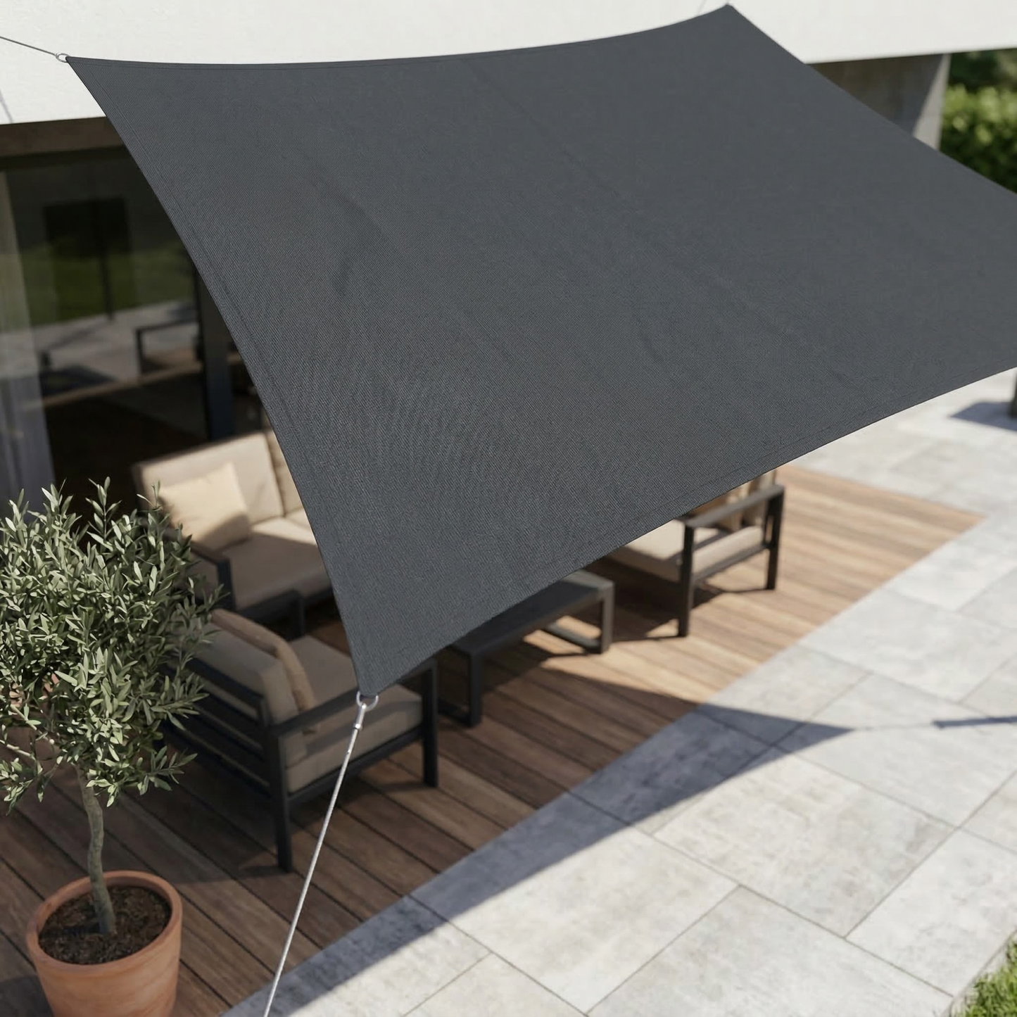 Waterdicht Rechthoekig Schaduwdoek met UV-Bescherming – Zonnedoek voor Tuin, Terras, Balkon & Zwembad – Scheurvast incl. Bevestigingskoorden