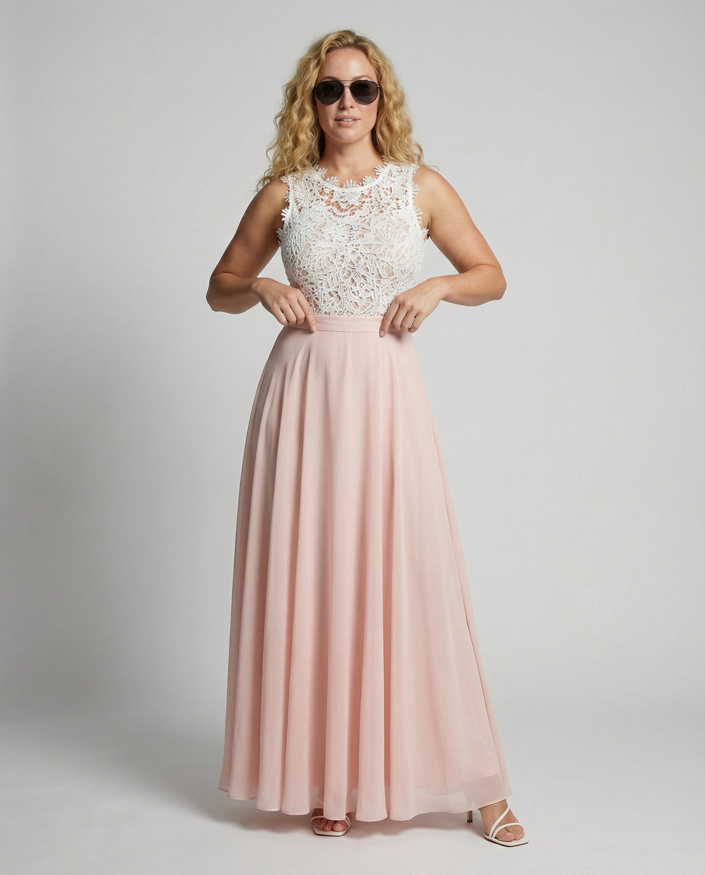 Vrouwelijke Maxi-jurk met Kant en Chiffon Mooi Elegant
