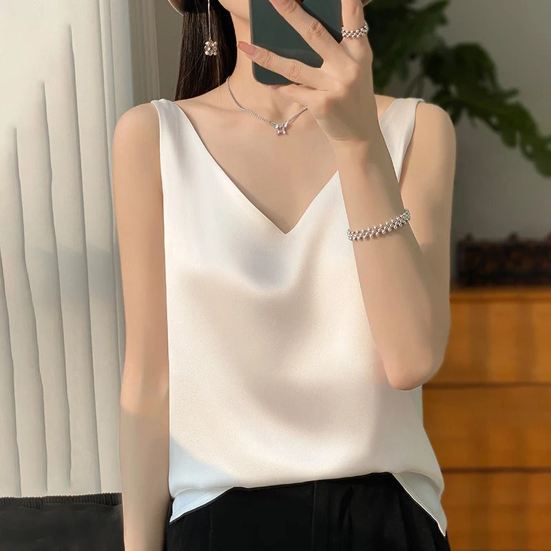 Vrouwelijke Satijnen Blouse Elegante Stijl