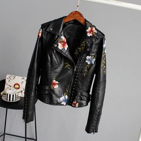 Sophie Dames Leren Jack | Kunstleer, Bloemenborduursel, Tijdloos Design 2
