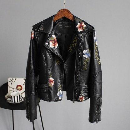 Sophie Dames Leren Jack | Kunstleer, Bloemenborduursel, Tijdloos Design 3