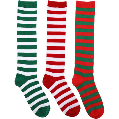 Sophie Kniehoge Sokken | Zachte Stof, 3-Pack, Rood Groen Wit Gestreept 2