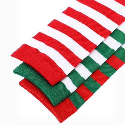 Sophie Kniehoge Sokken | Zachte Stof, 3-Pack, Rood Groen Wit Gestreept 5