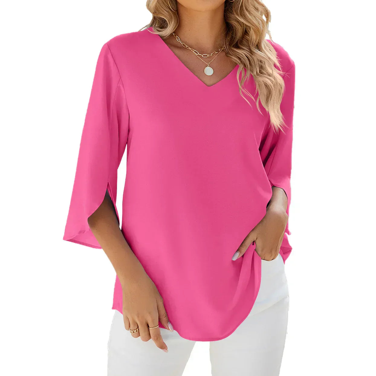 Vrouwelijke Zomerblouse Elegante V-hals