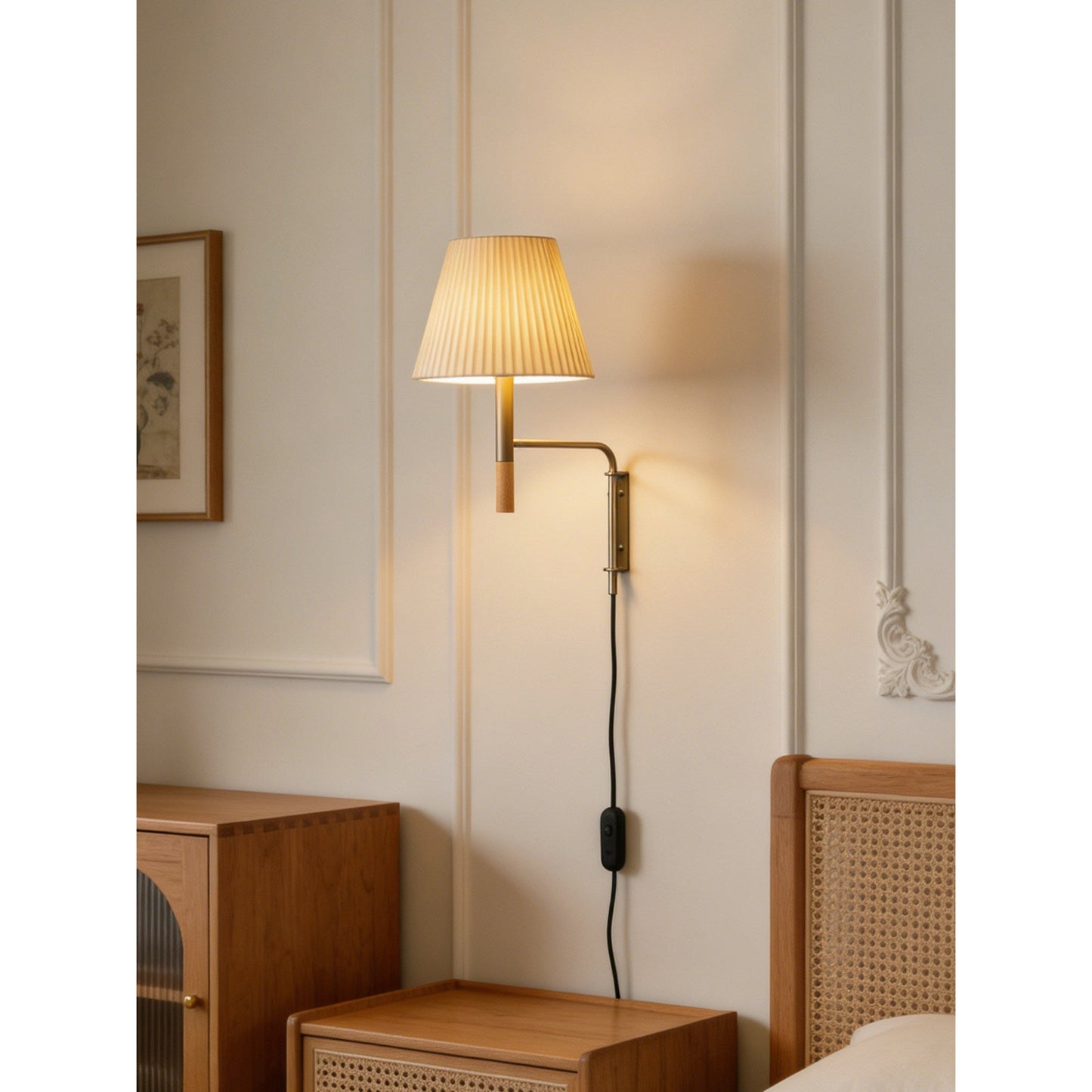 Verstelbare Wandlamp met Zwenkarm – Moderne Design Leeslamp met Handgebreide Perkament of Geplisseerde Kap