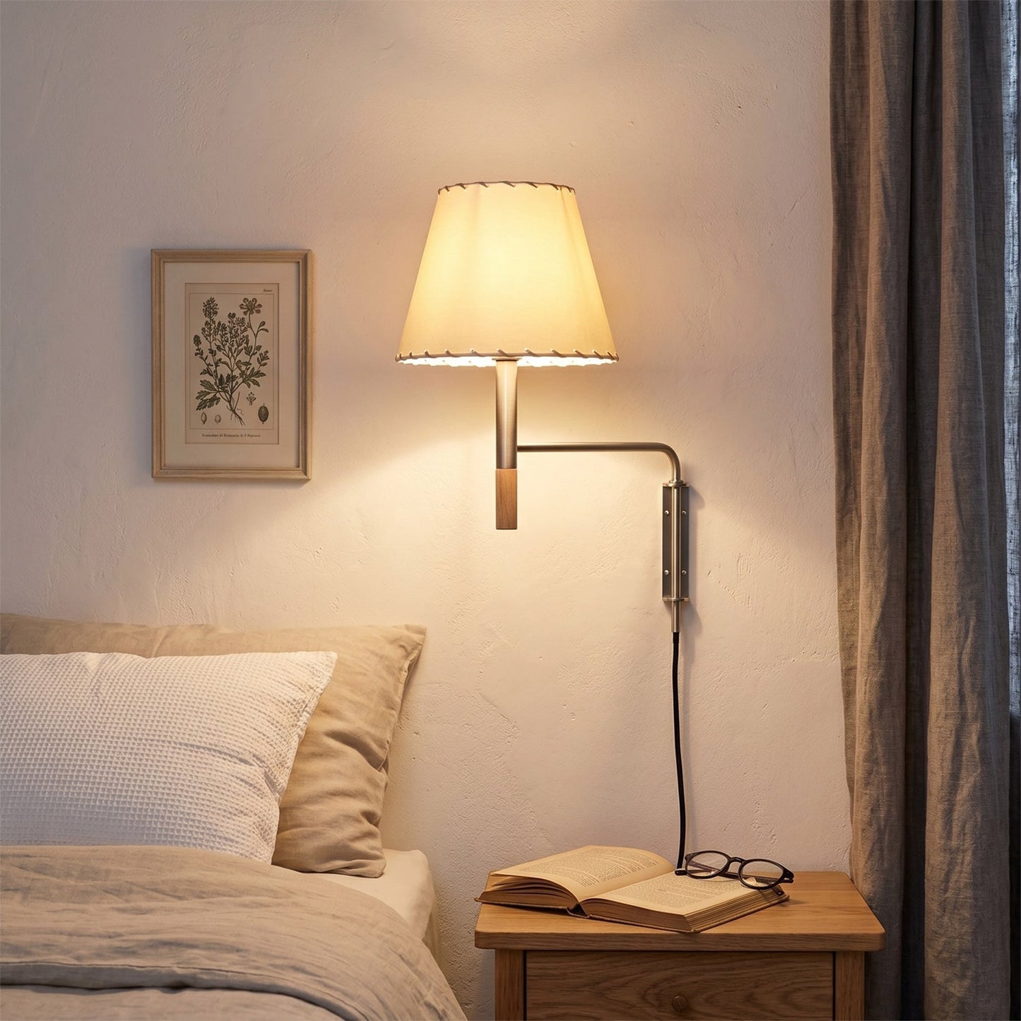 Verstelbare Wandlamp met Zwenkarm – Moderne Design Leeslamp met Handgebreide Perkament of Geplisseerde Kap
