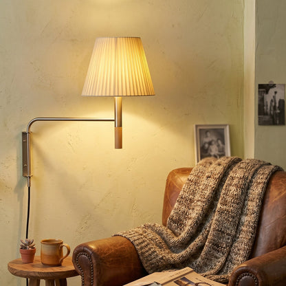 Verstelbare Wandlamp met Zwenkarm – Moderne Design Leeslamp met Handgebreide Perkament of Geplisseerde Kap