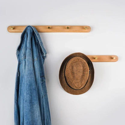 Houten Wandkapstok met Messing Haken – Ruimtebesparende Wandkapstok voor Gang, Slaapkamer & Badkamer