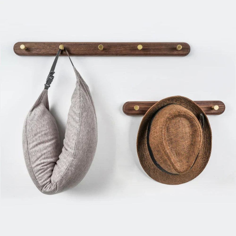 Houten Wandkapstok met Messing Haken – Ruimtebesparende Wandkapstok voor Gang, Slaapkamer & Badkamer