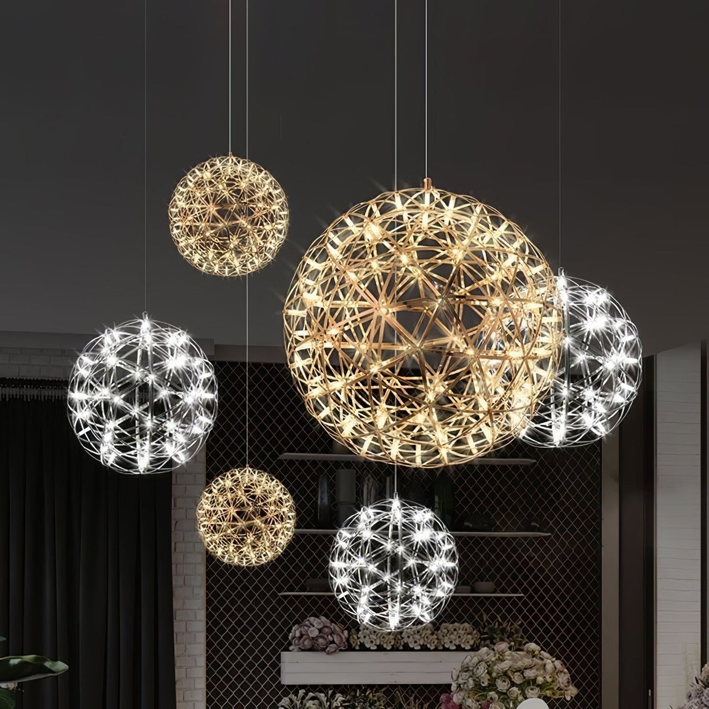 LED Hanglamp Bol Zilver Sfeerverlichting Moderne Lichtbol met Dimbare Lichtpunten Transparante Kristalbol Decoratief Scandinavisch Warm Wit Industrieel Design Interieurlamp