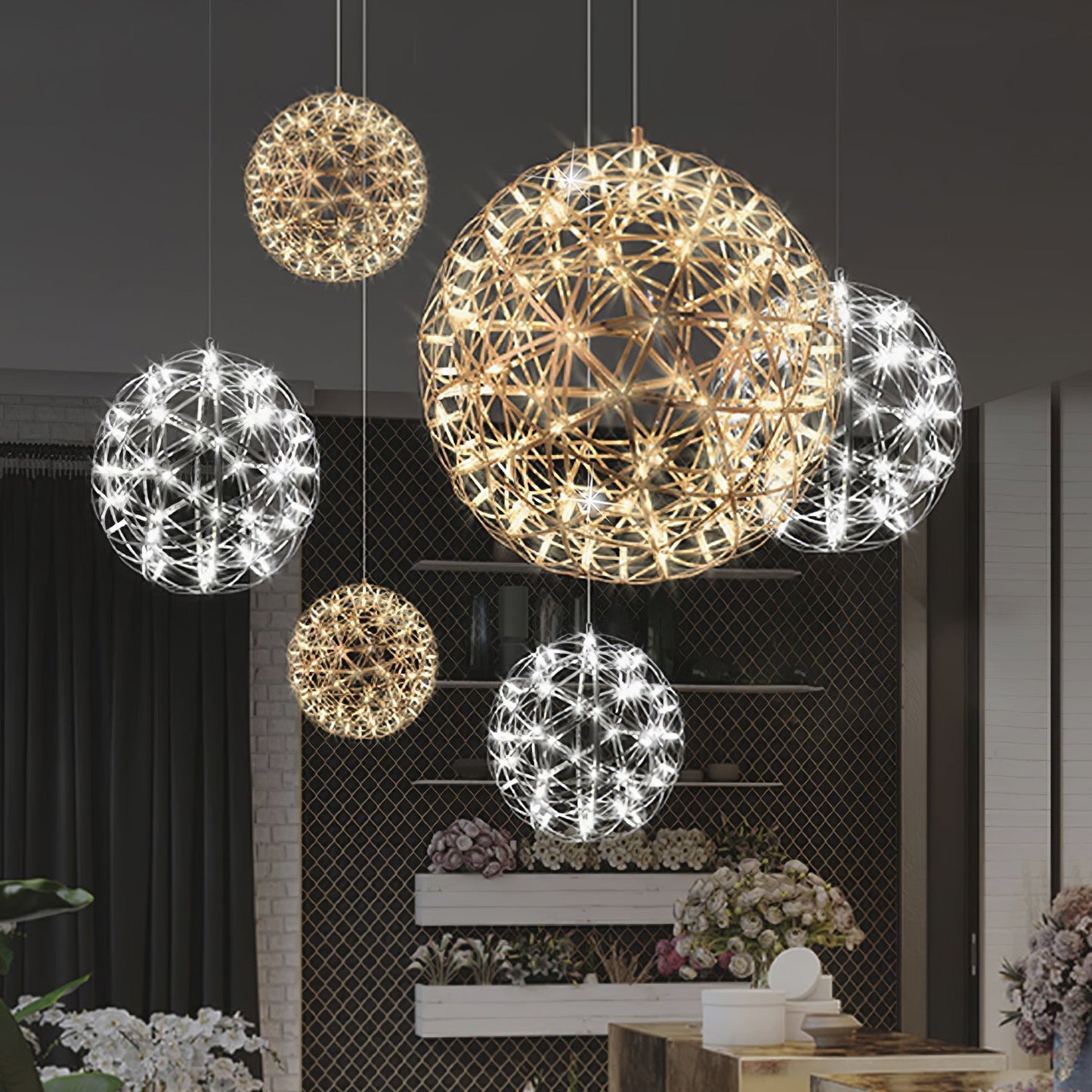 LED Hanglamp Bol Zilver Sfeerverlichting Moderne Lichtbol met Dimbare Lichtpunten Transparante Kristalbol Decoratief Scandinavisch Warm Wit Industrieel Design Interieurlamp
