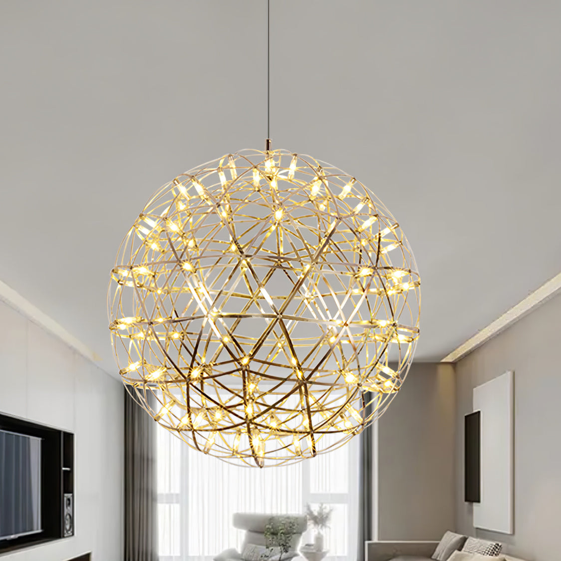 LED Hanglamp Bol Zilver Sfeerverlichting Moderne Lichtbol met Dimbare Lichtpunten Transparante Kristalbol Decoratief Scandinavisch Warm Wit Industrieel Design Interieurlamp