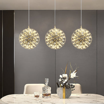 LED Hanglamp Bol Zilver Sfeerverlichting Moderne Lichtbol met Dimbare Lichtpunten Transparante Kristalbol Decoratief Scandinavisch Warm Wit Industrieel Design Interieurlamp