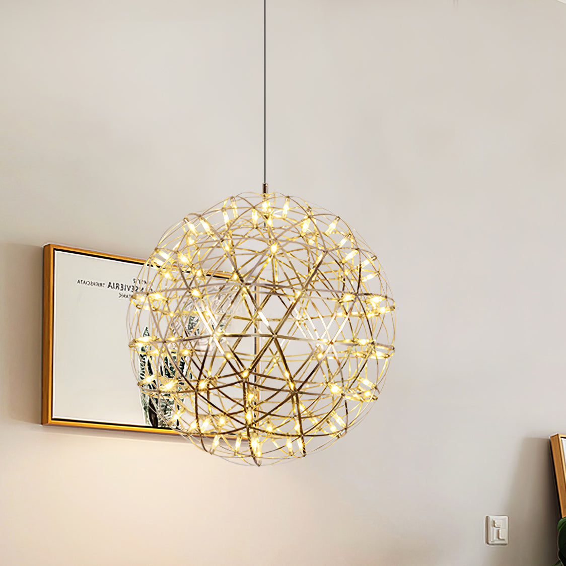 LED Hanglamp Bol Zilver Sfeerverlichting Moderne Lichtbol met Dimbare Lichtpunten Transparante Kristalbol Decoratief Scandinavisch Warm Wit Industrieel Design Interieurlamp